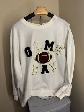 BiBi White "Game Day" Football Appliqué Crewneck Sweater worn once